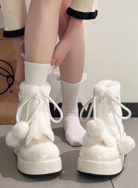 原创可爱lolita雪地靴女2025新款冬季加绒加厚保暖短靴厚底棉鞋子