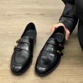 乐福女鞋 轻便软底复古百搭小皮鞋 女金属扣魔术贴一脚蹬深口单鞋 子