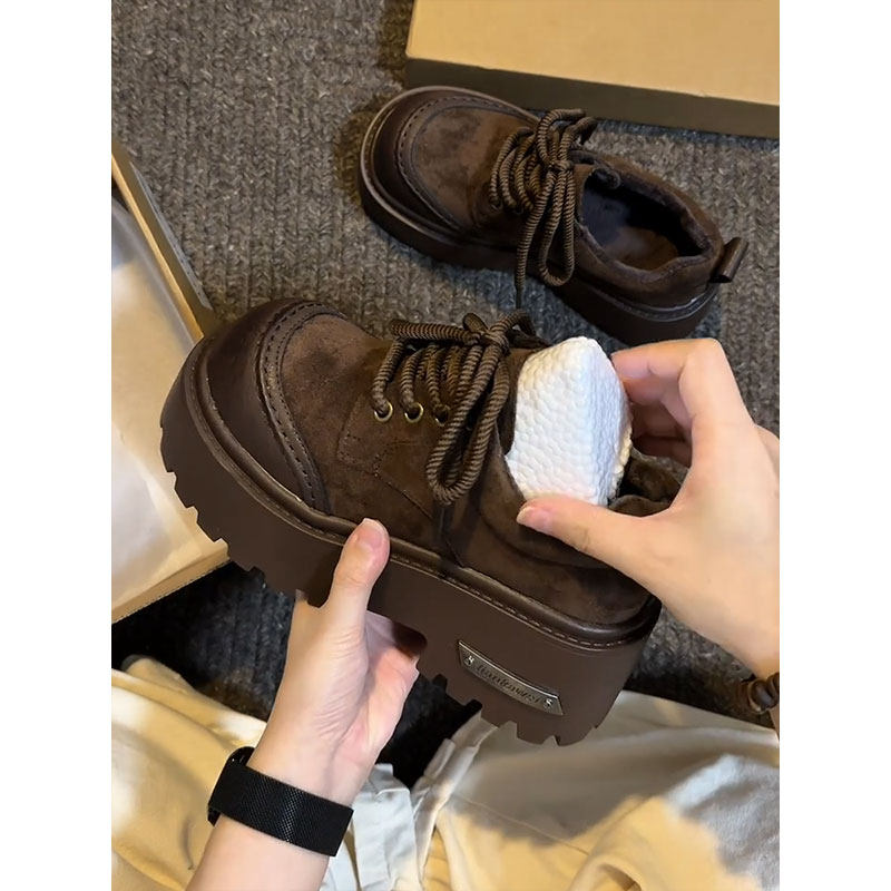 棕色复古英伦风小皮鞋女2025冬季新款厚底百搭加绒保暖勃肯棉鞋,女鞋,深口单鞋,淘宝优惠券,粉丝福利购,淘宝优惠卷