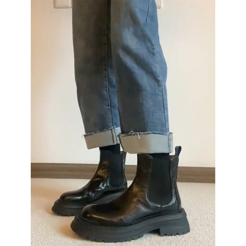 厚底马丁靴女粗跟短靴切尔西靴子