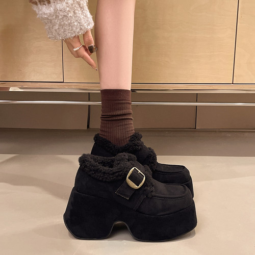 秋冬加绒厚底保暖勃肯鞋女