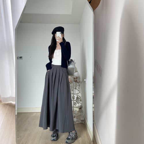 AHUI长百褶裙伞裙韩系简约