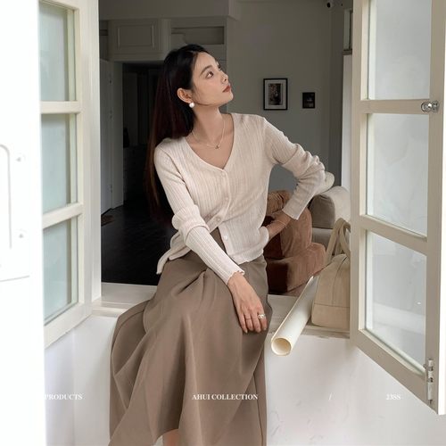 羊毛晴纶开衫V领开门襟针织衫