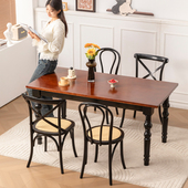 美式 乡村餐桌组合实木桌复古做旧拉丝松木餐桌茶几餐厅简约长方桌