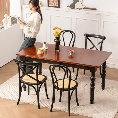 实木桌茶几餐厅复古做旧餐桌松木