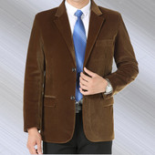 爸爸条绒单西潮 金丝绒高端西服外套宽松男士 灯芯绒西装 中老年男装