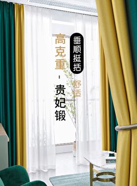全遮光客厅房间简约仿真丝窗帘布