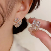 立体几何菱形耳钉女设计感超闪锆石耳环轻奢小众新款 s925银针耳饰