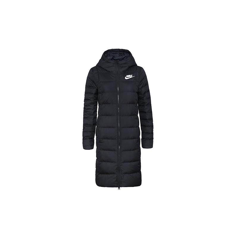 Nike Logo印花保暖中长款连帽羽绒服外套 冬季 女款 黑色