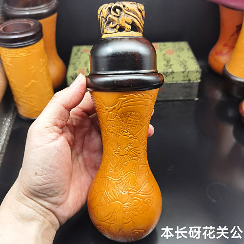 天一阁津门名家精品满工砑花押花关公忠义千秋本长高身蝈蝈葫芦