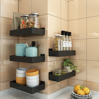 厨房置物架墙上免打孔壁挂式调味料多功能收纳架浴室宿舍碳钢防锈