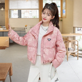 粉色立领高腰小短款面包羽绒服女2026冬季新款洋气独特超好看外套