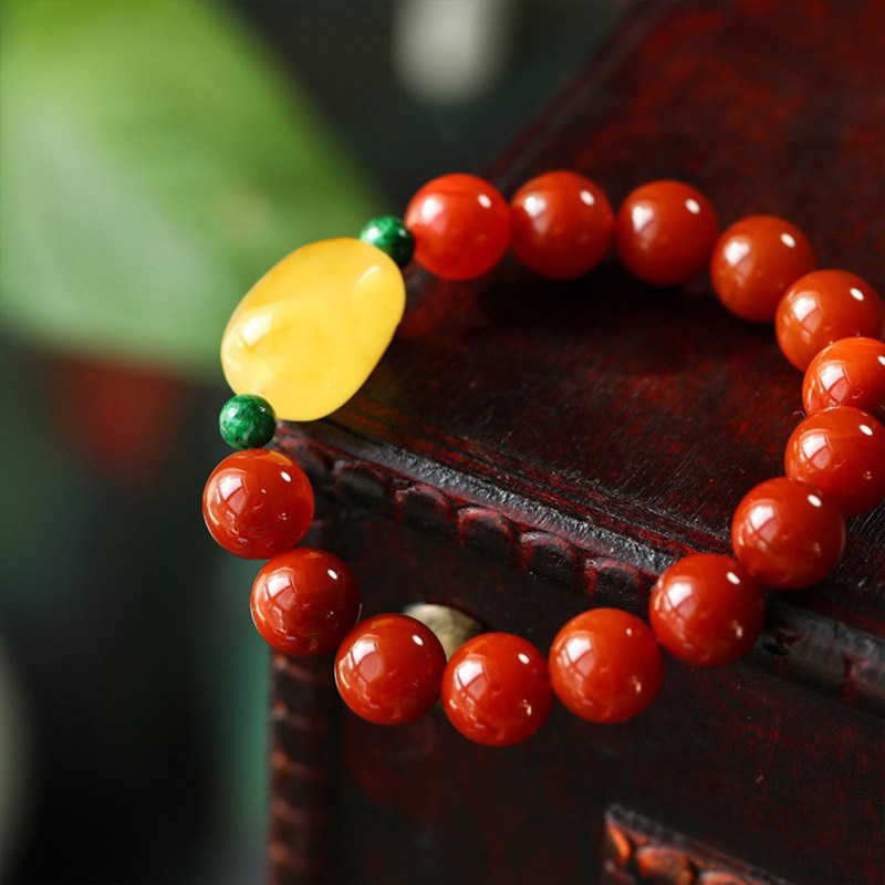 남방 붉은 마노 팔찌 호박 밀랍 통 구슬 심플한 액세서리 복고 기질 우아한 여성용 다용도 팔찌