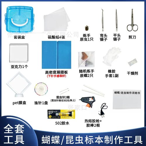 蝴蝶标本制作工具儿童手工diy材料套装昆虫针展翅板盒子工具全套