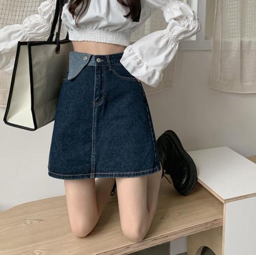 Real shot 2021 Autumn New Retro High Waist denim A-line skirt design short skirt