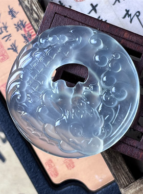 天然岫玉冰种龙宝吊坠保真通透