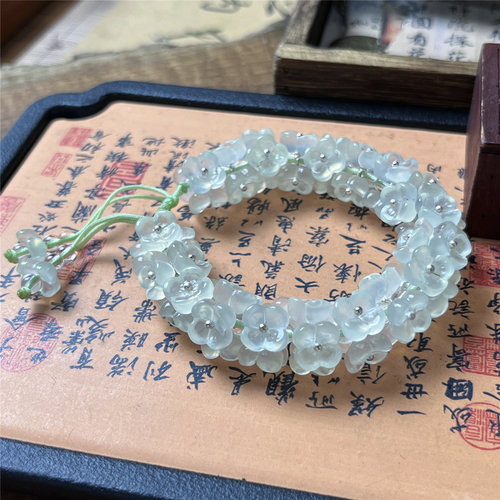 天然岫玉桂花手串满编通透好货