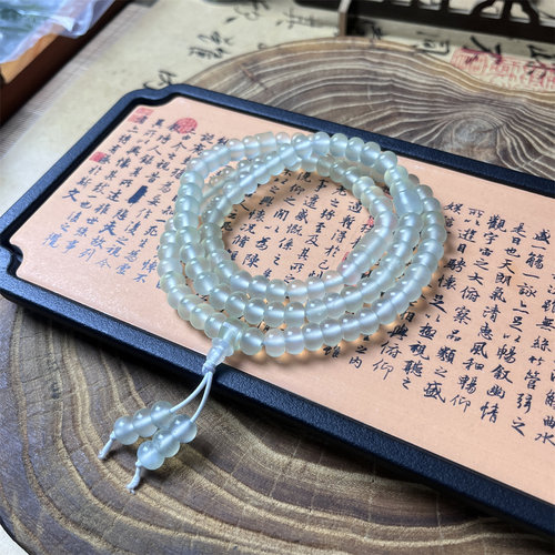 天然岫玉鼓珠108粒冰种男女款