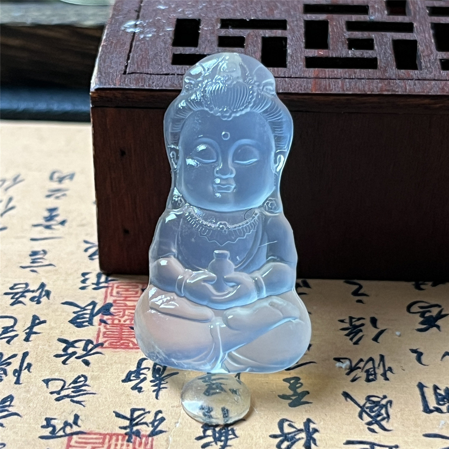 天然岫玉宝宝观音吊坠保真通透精雕冰种玉石挂件男女款产地直发玉