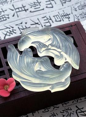 岫玉双鱼锦鲤吊坠情侣款冰种玉石玉佩天然保真古风挂件送礼物
