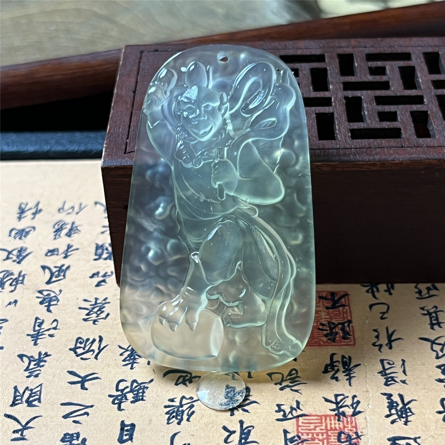 天然岫玉雷震子吊坠保真精雕蜂蜜水玉石挂件仿古人物实拍玉挂坠玉