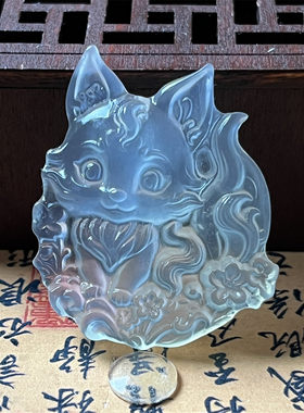 天然岫玉狐狸吊坠保真冰种通透