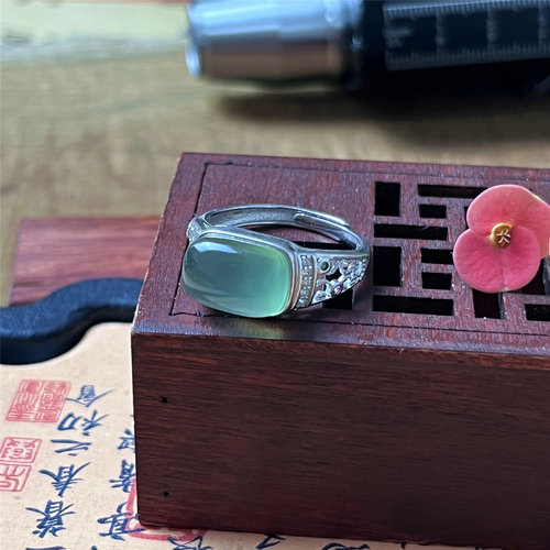 天然岫玉180料戒指S925银镶嵌