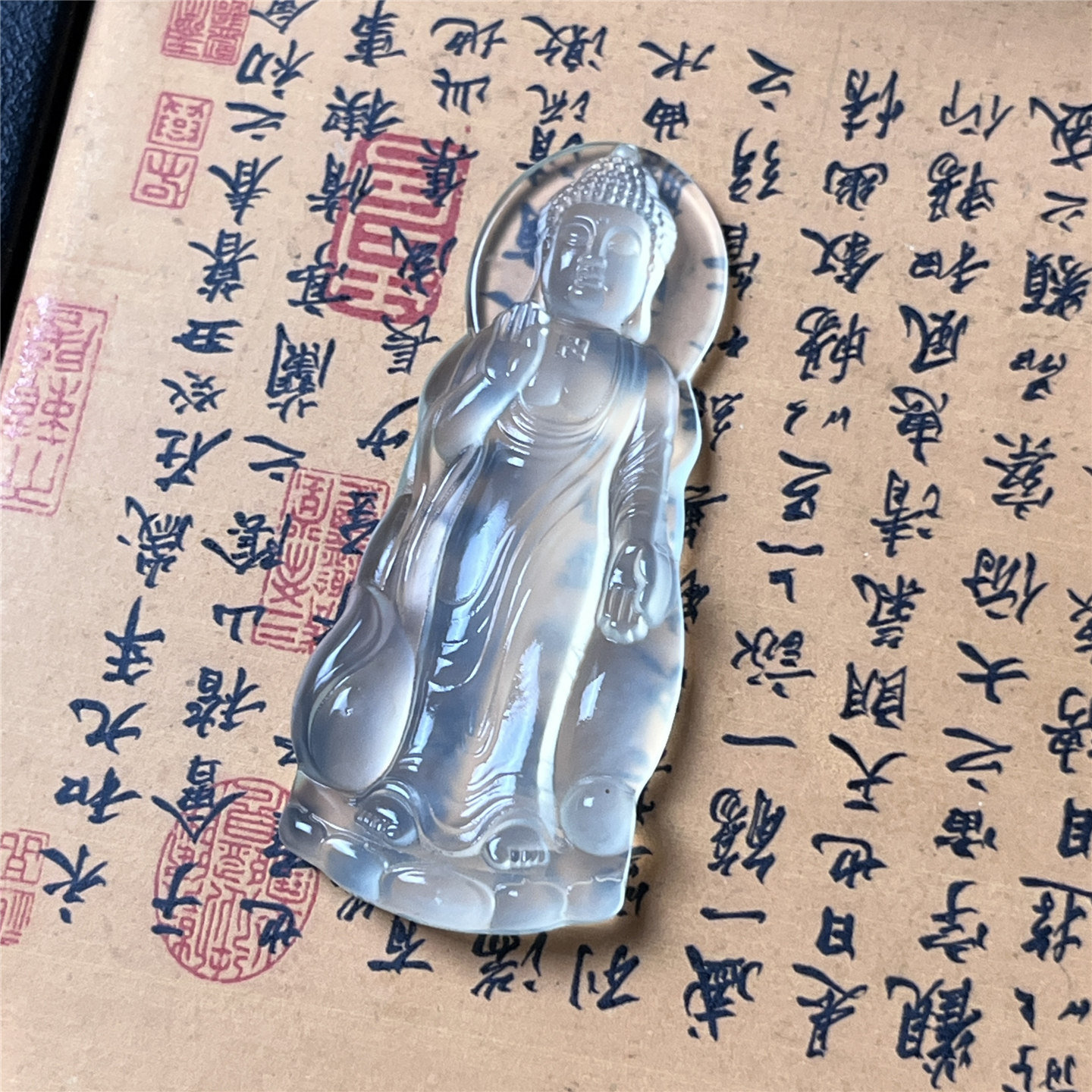 天然岫玉大日如来吊坠保真冰种随型玉石本命佛挂件男女款礼物实拍