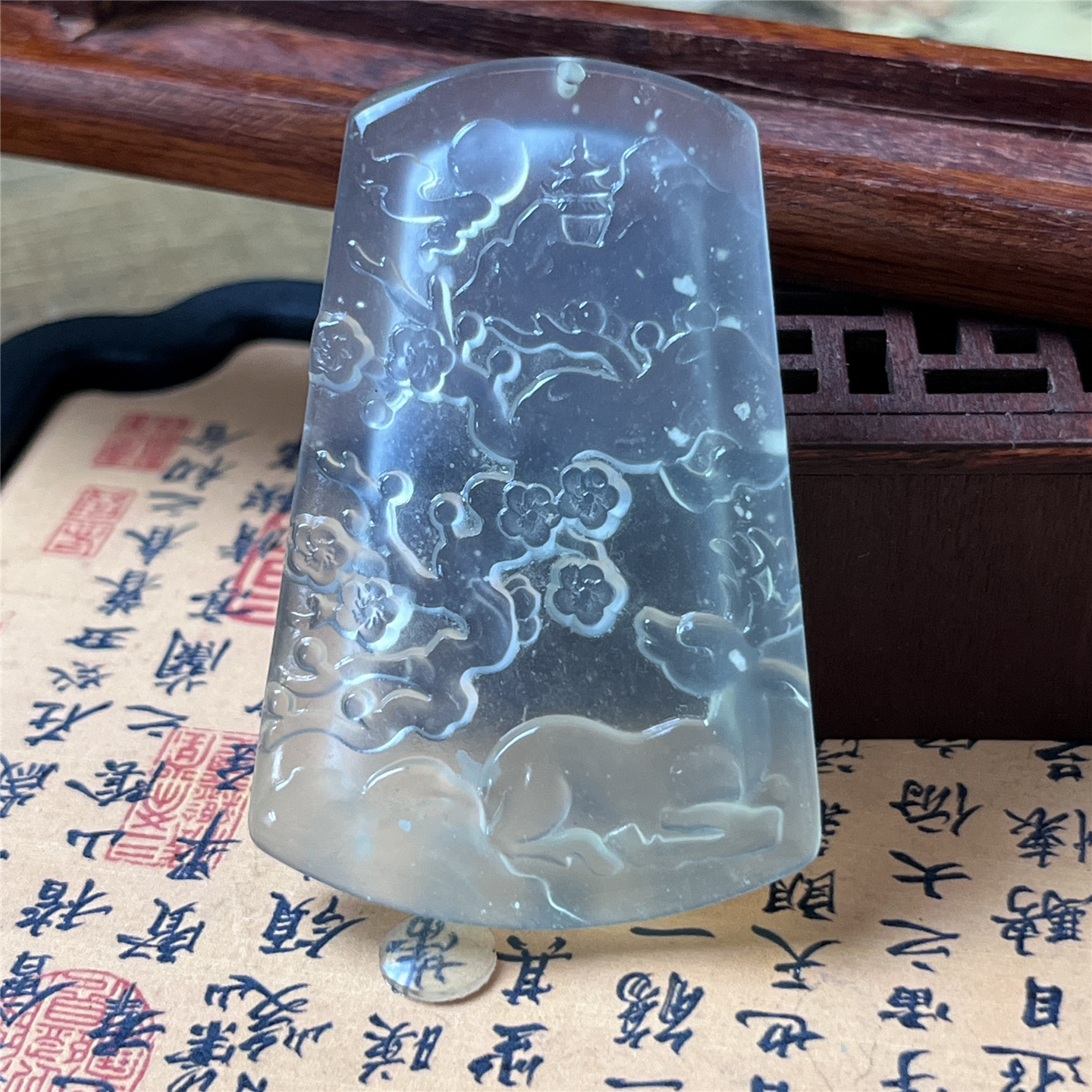 天然岫玉鹿鳴山水吊墜保真精致