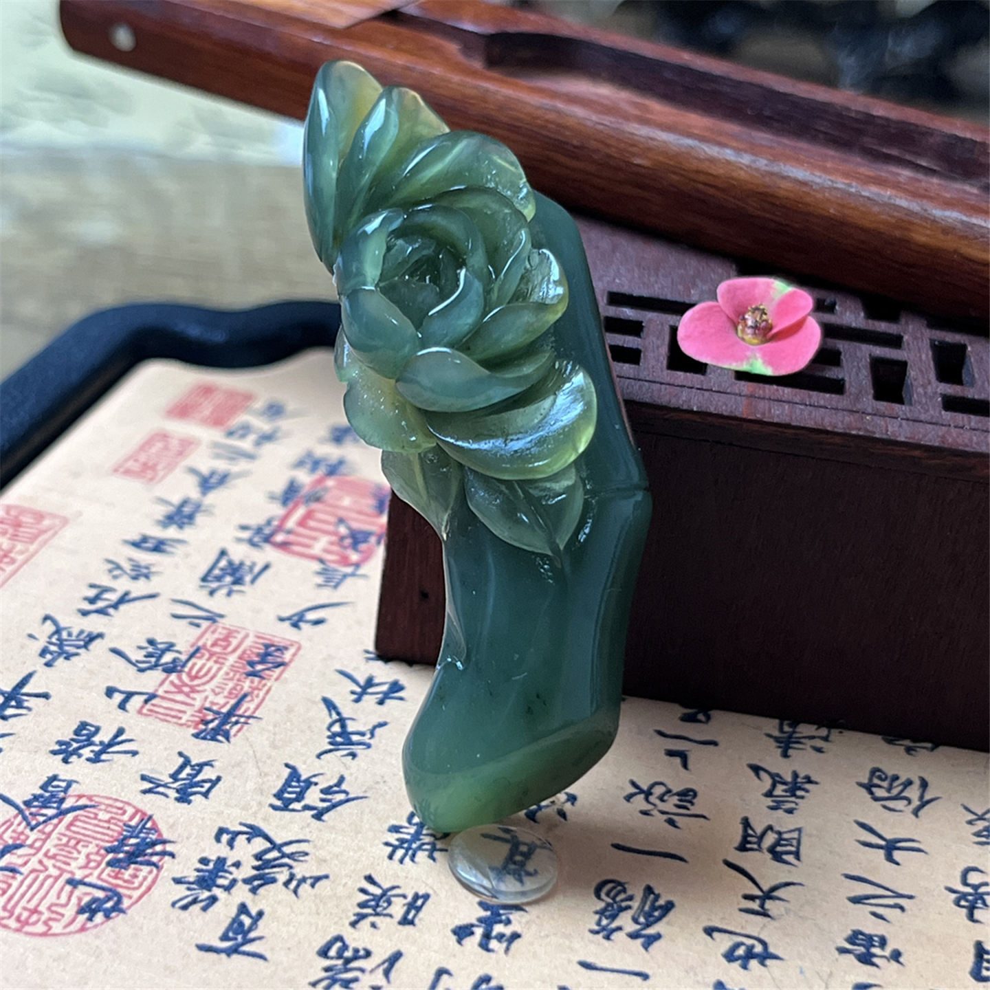 天然岫玉竹节吊坠保真手工立体