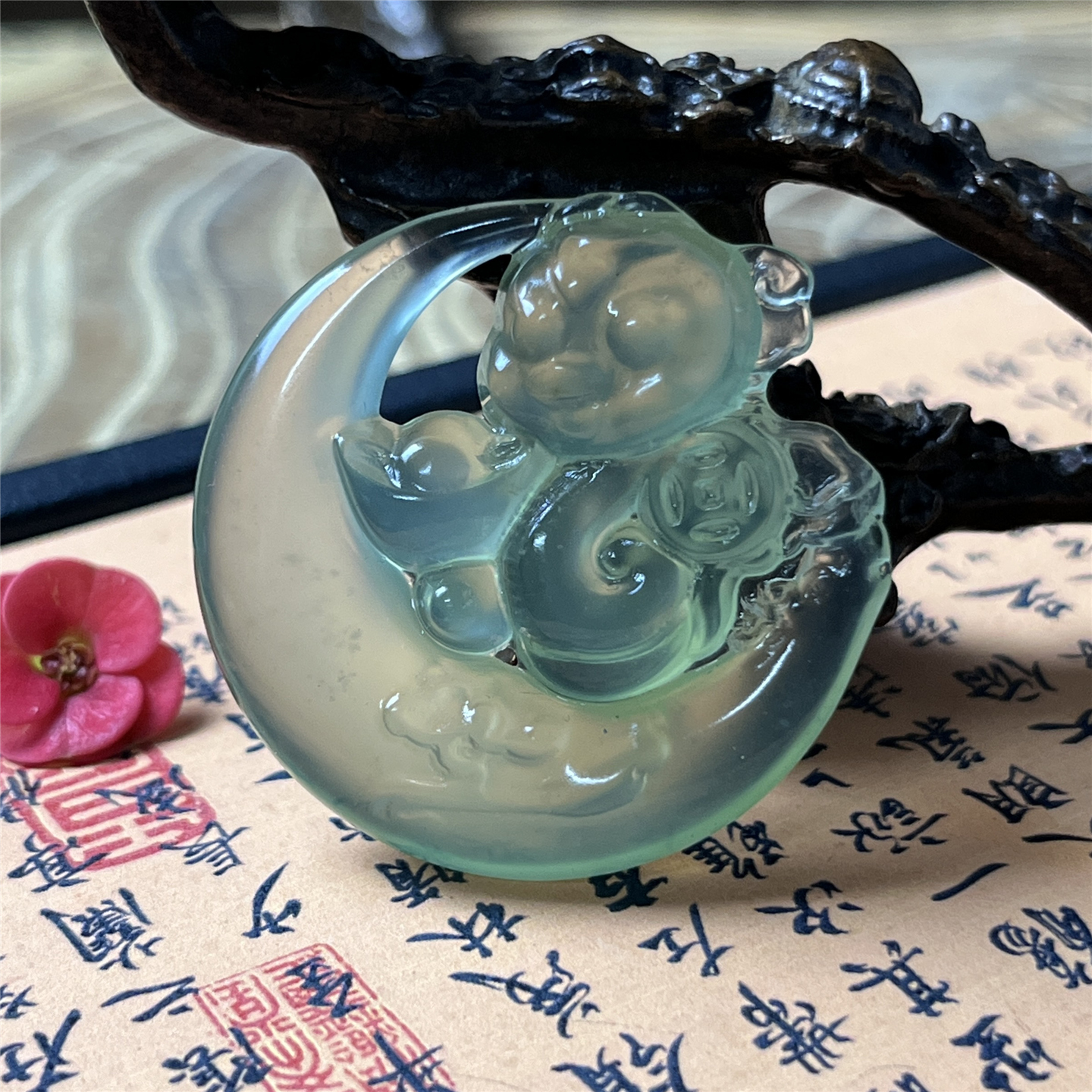 天然岫玉花花蛇吊坠保真双面雕刻