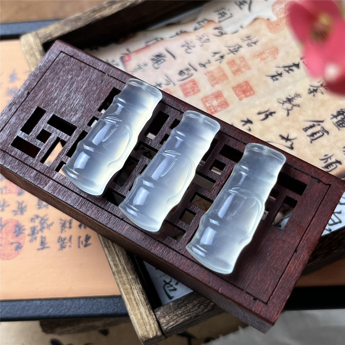 天然岫玉冰绿竹节吊坠保真立体