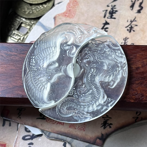 天然岫玉龙凤玉佩吊坠保真冰种