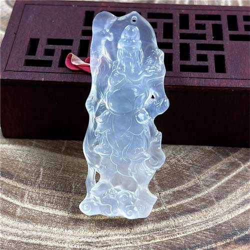岫玉关公吊坠保真精致雕刻镂空