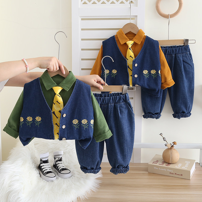 男童秋季牛仔马甲套装2026新款儿童韩版帅气小童宝宝三件套衣服酷