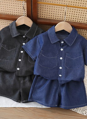 男童夏季薄款短袖牛仔套装小童休闲帅气衬衫两件套儿童韩版潮流酷