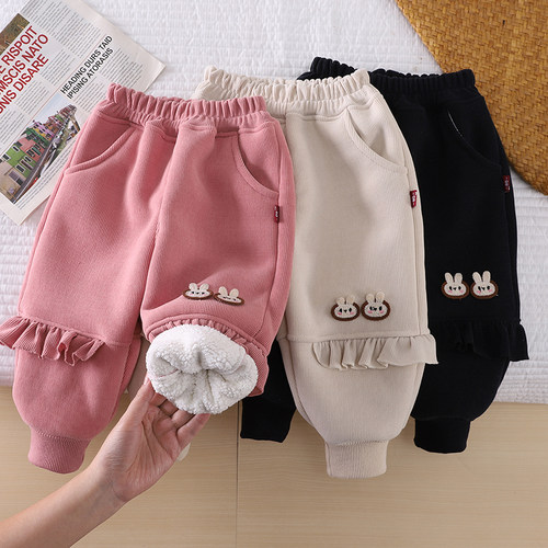 女童冬季裤子羊驼绒加厚保暖卫裤