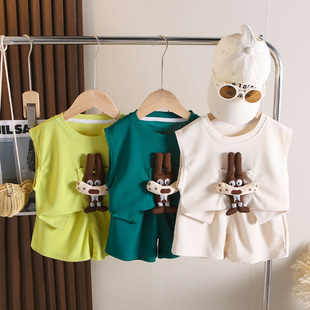 男童夏装无袖套装2026新款宝宝夏季衣服背心薄款洋气儿童两件套潮