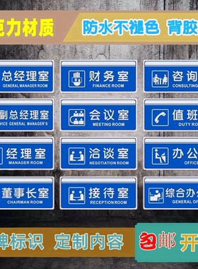 蓝色亚克力贴物业管理处门牌茶水间开水房餐厅厨房储物间仓库标志
