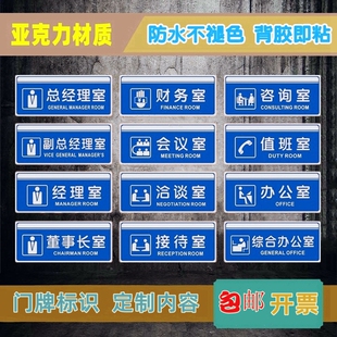 蓝色亚克力贴物业管理处门牌茶水间开水房餐厅厨房储物间仓库标志