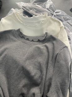 软糯质感磨毛内里加厚木耳边长袖T恤衫女打底衫女秋冬季内搭上衣