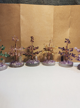 天然玛瑙底发财水晶树手工摆件