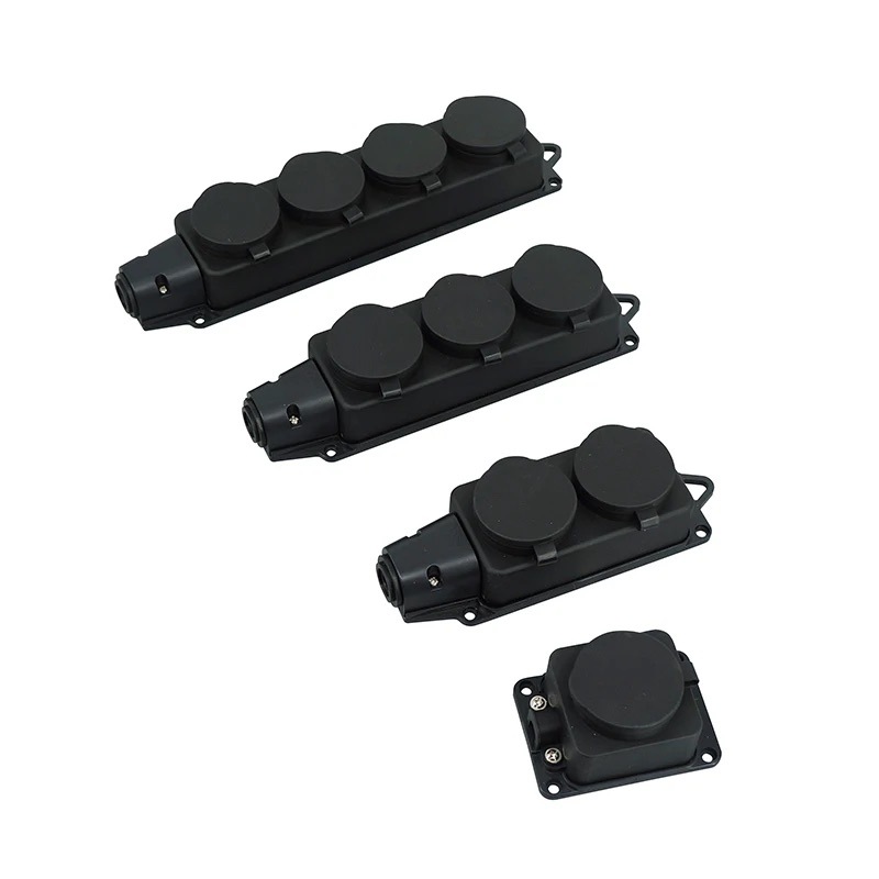 欧标IP54防水插座俄罗斯欧式三位四位橡胶户外排插德式黑插板带盖