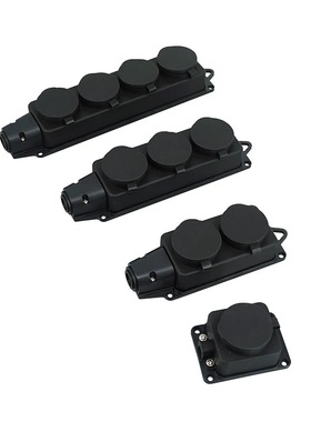 欧标IP54防水插座俄罗斯欧式三位四位橡胶户外排插德式黑插板带盖