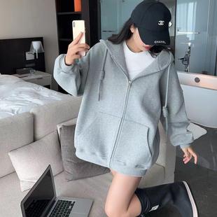 加厚外套218 拉链开衫 加绒连帽卫衣女秋冬2025新款 首尔汇百搭净版