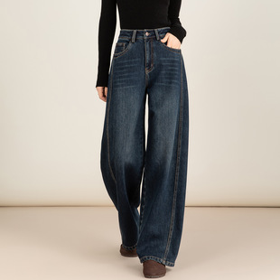 新款 子女高腰宽松显瘦镰刀裤 弯刀裤 直筒牛仔裤 阔腿裤 忆霏2025冬季