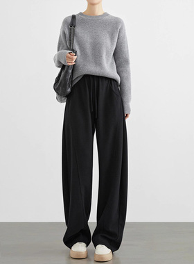 【镰刀弯弯】香蕉裤女秋冬黑色加厚卫裤休闲运动裤长款阔腿裤