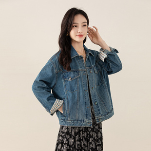 上衣 宽松显瘦印花翻袖 忆霏波西米亚风牛仔外套女2025秋季 新款