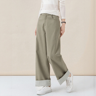 休闲裤 忆霏天丝垂感阔腿裤 翻边两穿松弛感大码 新款 子 女2025春秋季