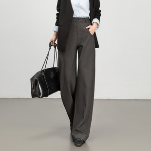 裤 宽松垂感阔腿裤 休闲长裤 新款 2025秋季 菲尔娅奇黑色直筒高腰西装